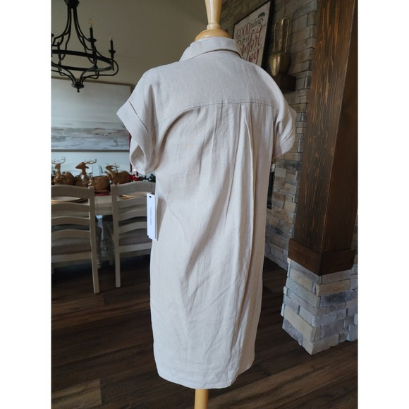 NWT Calvin Klein Linen Blend Shirt Dress Tan Size 8 Button Front Pocketed Casual - Picture 7 of 11
